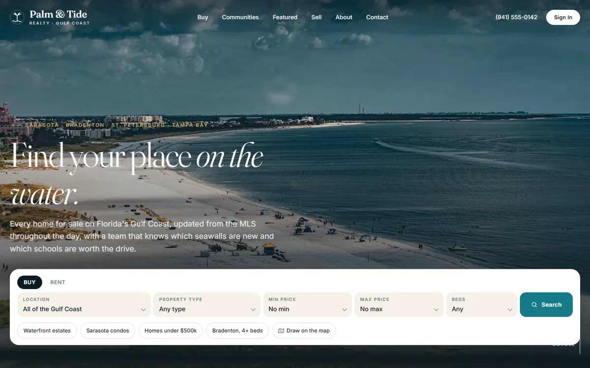 Coastal theme, desktop homepage