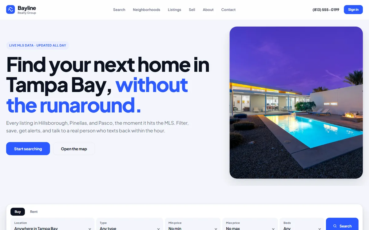 Modern theme, desktop homepage