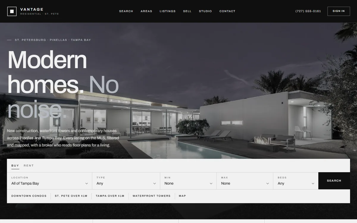 Monochrome theme, desktop homepage